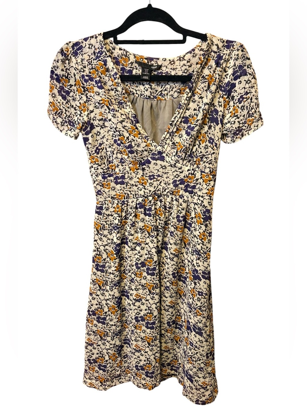 H&M Floral Babydoll Mini Dress Size 6 Cottagecore Boho Milkmaid Dress